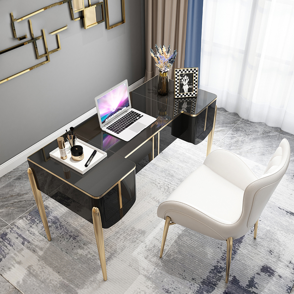 Modern Black Makeup Vanity with Flip Top Mirror Dressing Table with 2