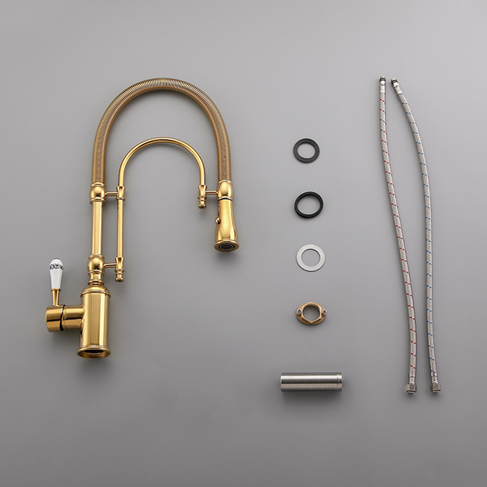 High Arc Dual Mode Pull Down Kitchen Faucet Solid Brass With Porcelain   A362b6d026096e9f430ea9484805aa0a 