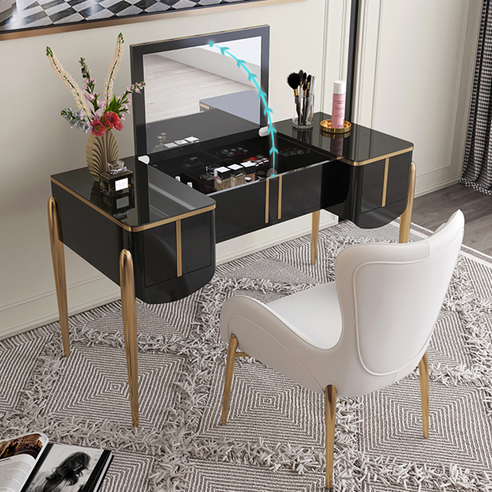 Modern Black Makeup Vanity with Flip Top Mirror Dressing Table with 2 ...