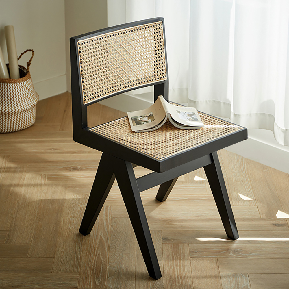 Archic Modern Black Dining Chair Rattan Side Chair Ash Wood