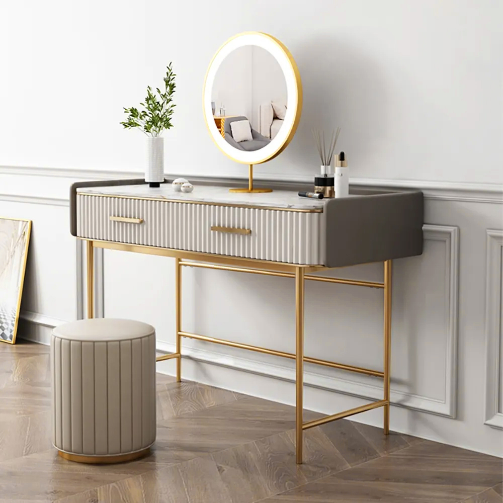 1200mm Modern Off White Makeup Vanity Stone Top 2-Drawer Dressing Table