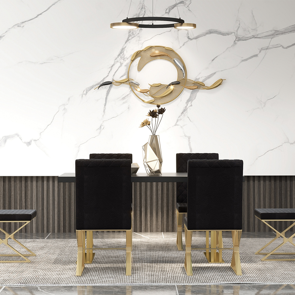 Dochic Modern Black Upholstered Leather Dining Table Chair Gold Legs