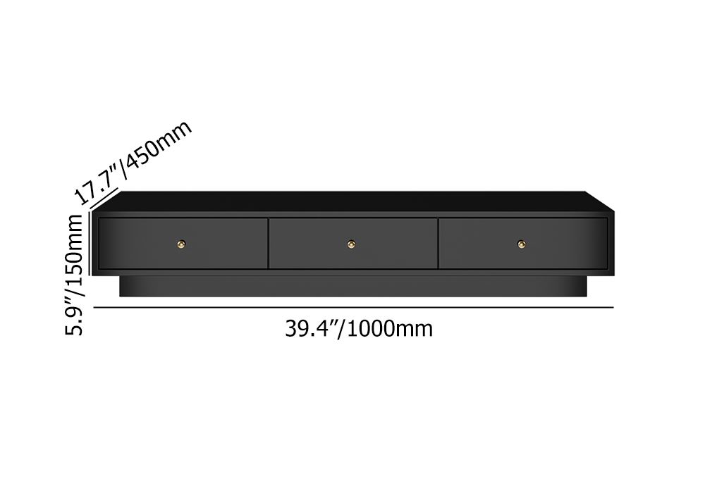 Modern Black Floating Desk with Drawers Wall Mounted Desk in Pine Wood