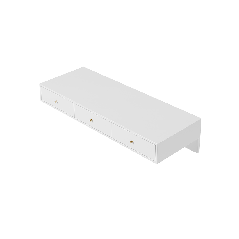 Modern White Floating Desk with Drawers Wall Mounted Desk in Pine Wood