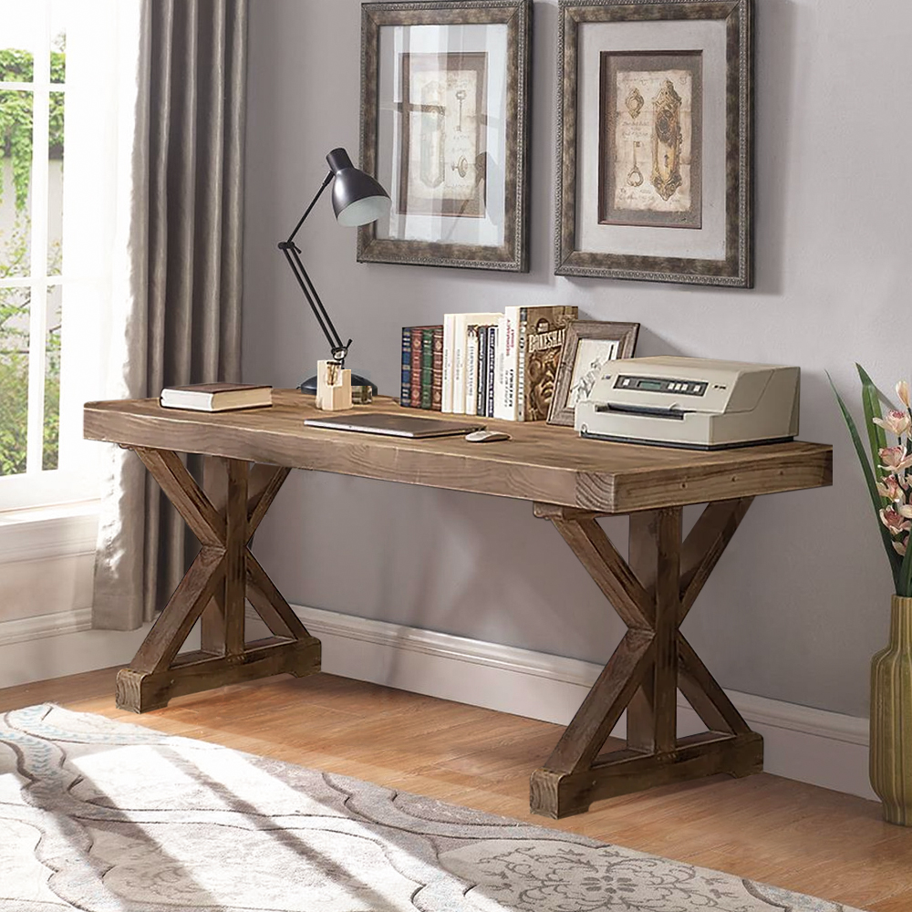 1200mm Farmhouse Wooden Office Desk in Natural with Trestle Rectangular Writing Desk