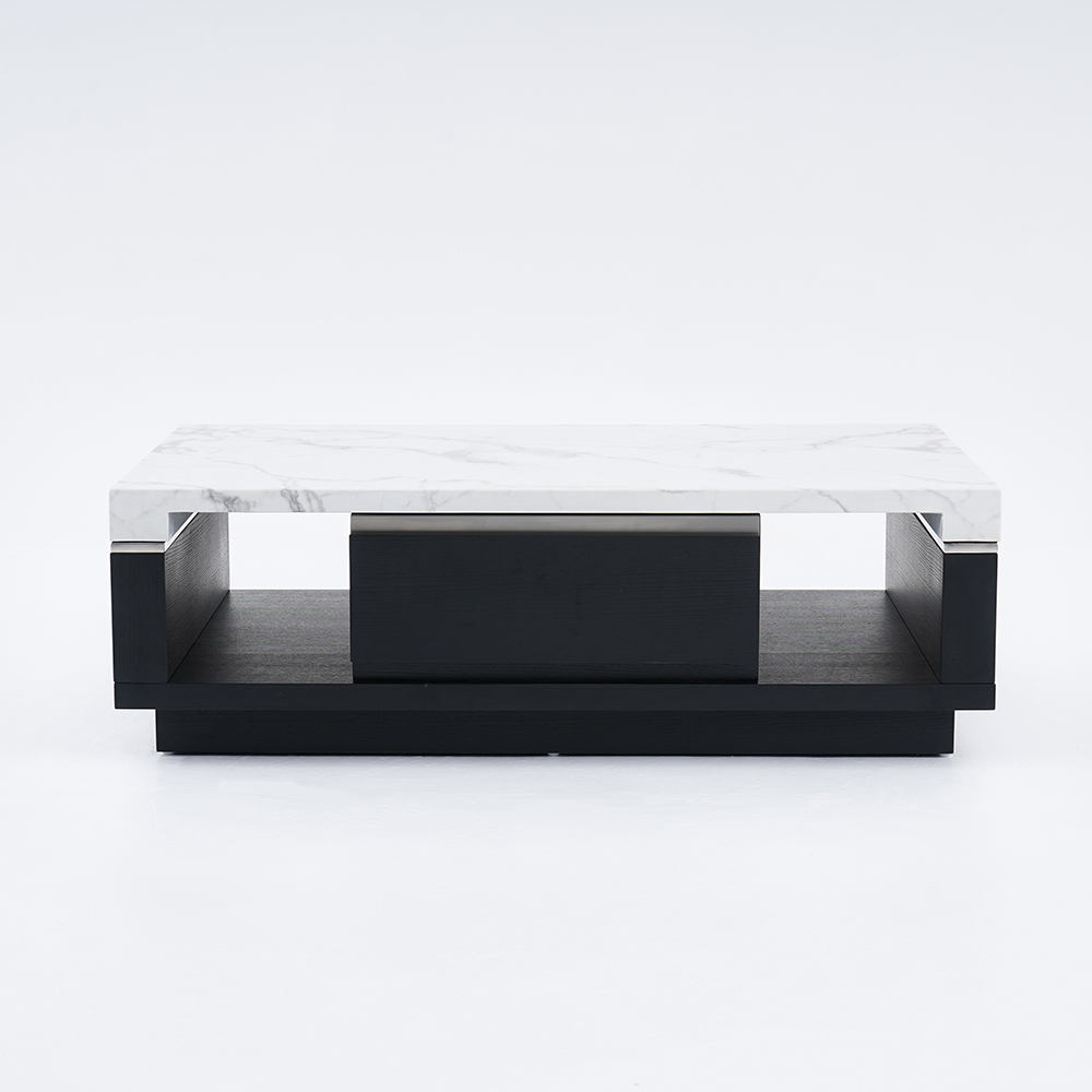 Modern Marble Coffee Table Black & White with Storage & Drawers in Wood ...