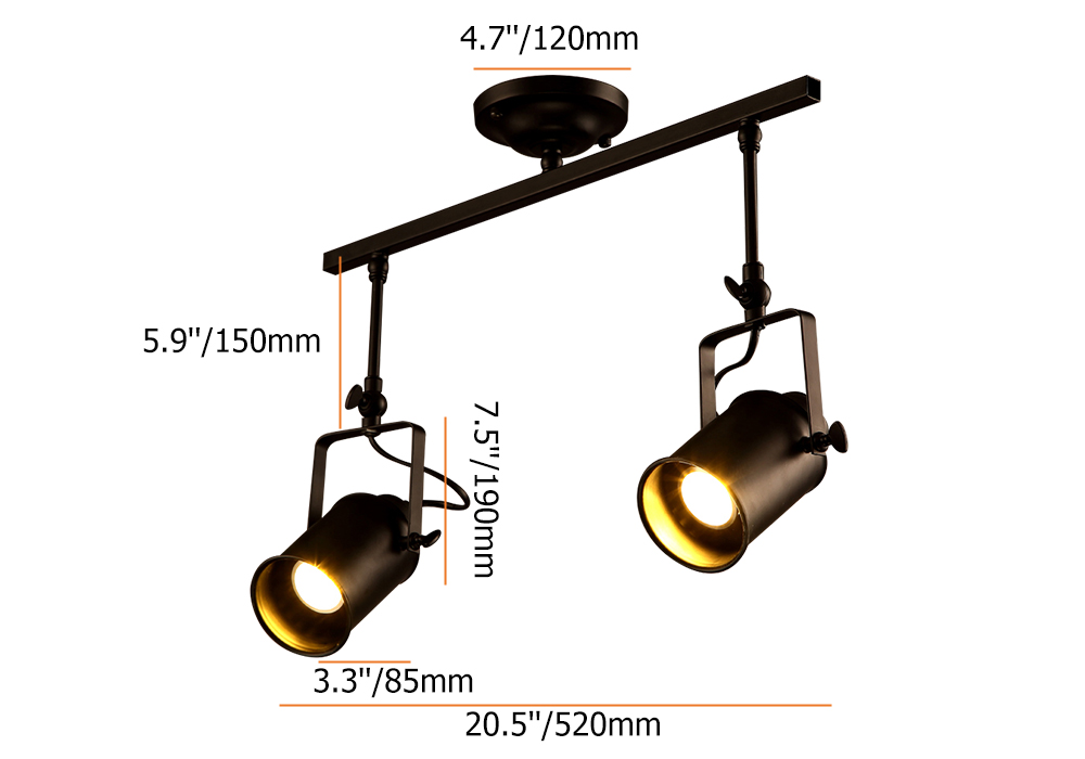 Industrial Metal Ceiling Light Cylinder Shape in Black Colour 2Light