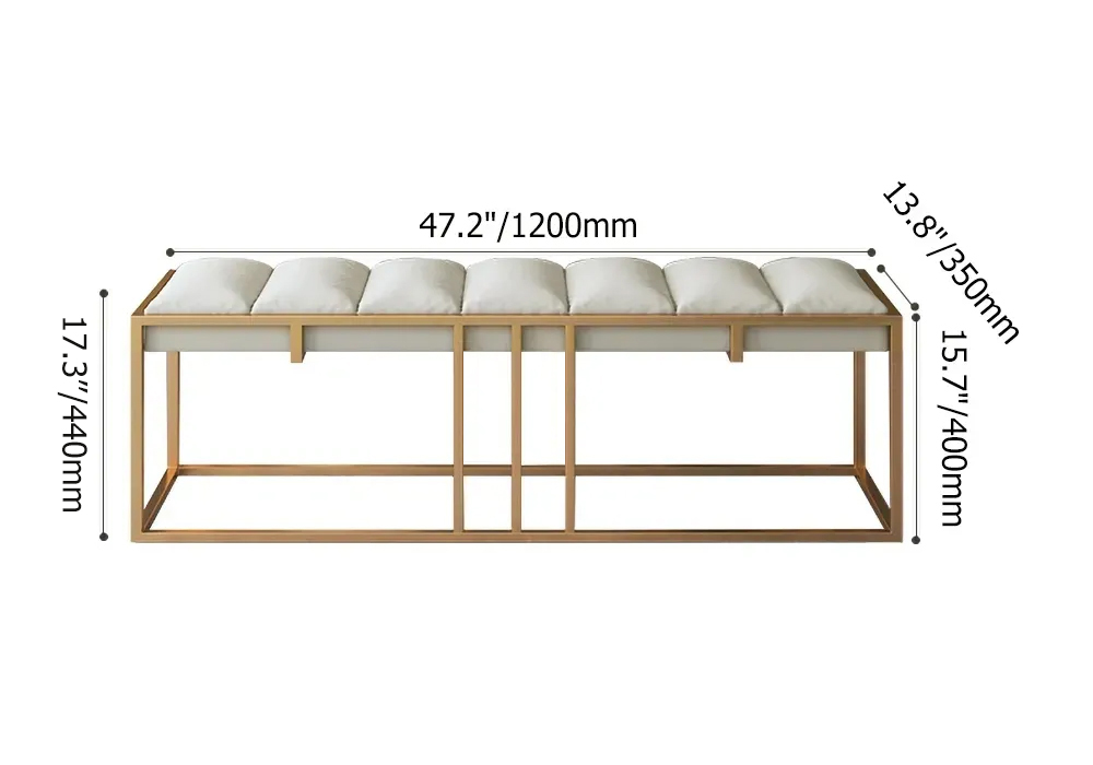 Modern White Bench PU Leather Bench With Stainless Steel Frame Gold   Ac8f7fec65f00d6864fcebc76e51bc72 