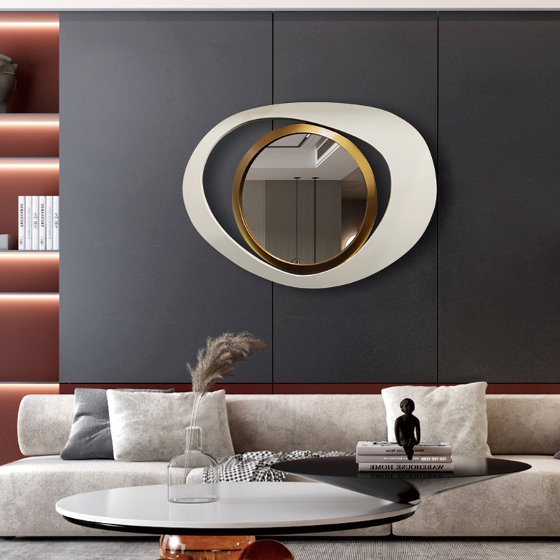 Modernes gro�es Wandspiegeldekor mit abstrakter Geometrie in Wei� und Gold f�r Wohn- und Schlafzimmer