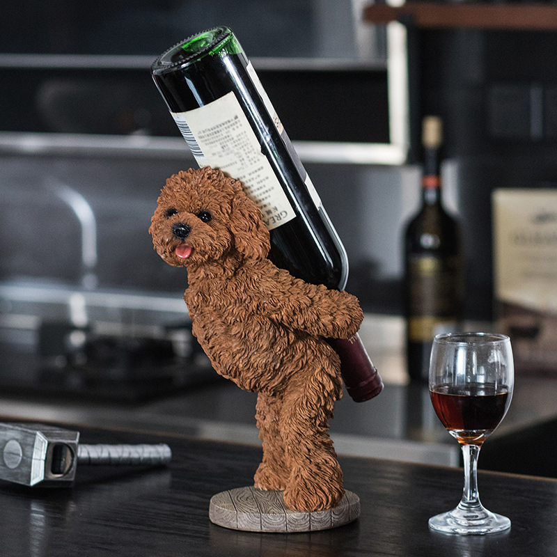 Modernes Weinregal dekorativer Weinflaschenhalter aus Kunstharz Teddyhunde  Braun