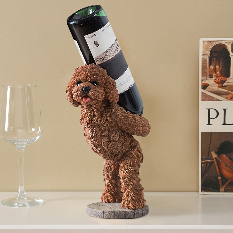 Modern Wine Rack Brown Resin Teddy Dog Decorative Countertop Wine