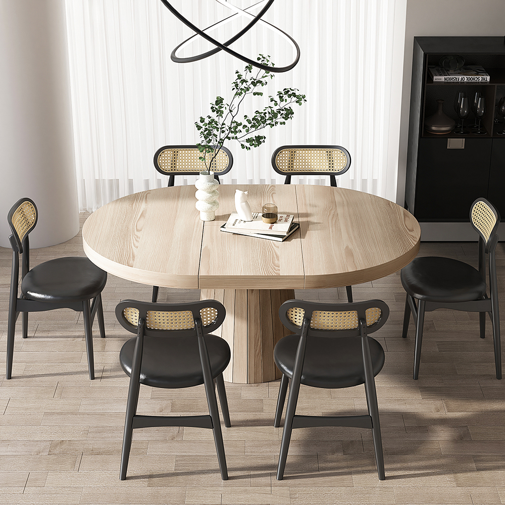 Japandi 39"-55" Extendable Whitewash Dining Table 6-Seater Oval&Round ...