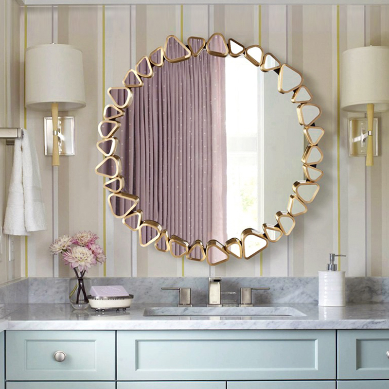 600 x 600mm Modern Large Gold Round Wall Mirror Decor with Geometric