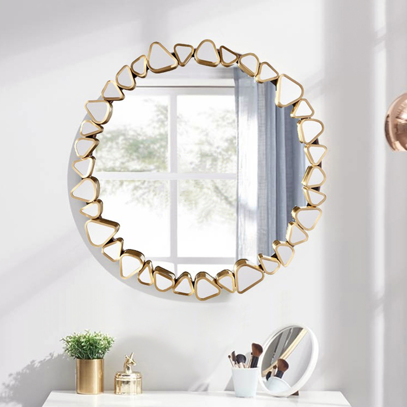 600 x 600mm Modern Large Gold Round Wall Mirror Decor with Geometric