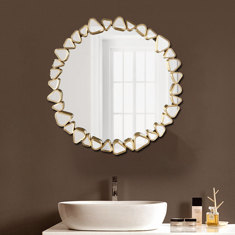 600 x 600mm Modern Large Gold Round Wall Mirror Decor with Geometric