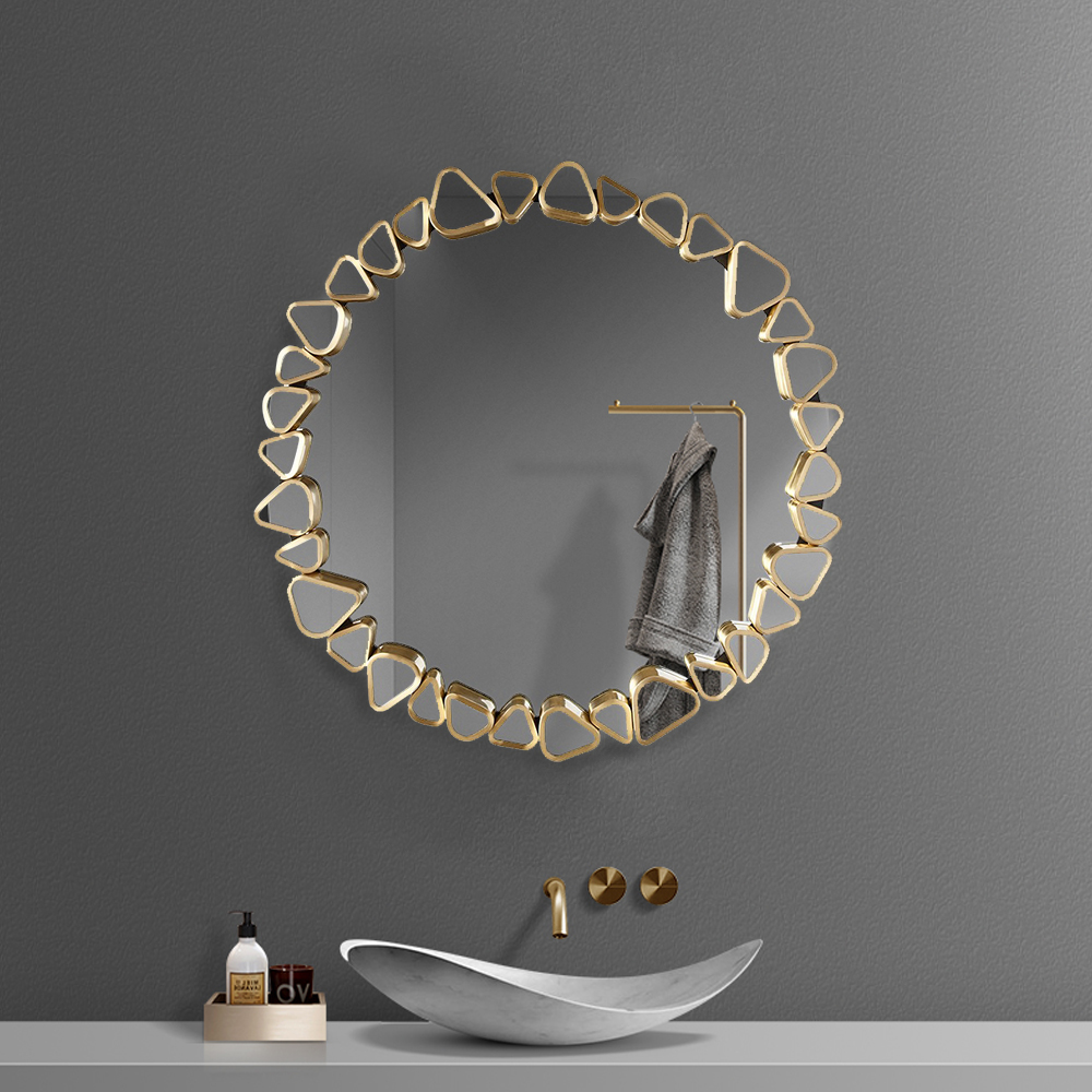 600 x 600mm Modern Large Gold Round Wall Mirror Decor with Geometric