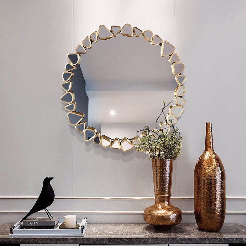 600 x 600mm Modern Large Gold Round Wall Mirror Decor with Geometric