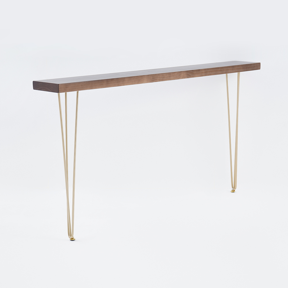 1500mm Rustic Walnut Narrow Rectangle Console Table with Wooden Top Metal Legs Hallway