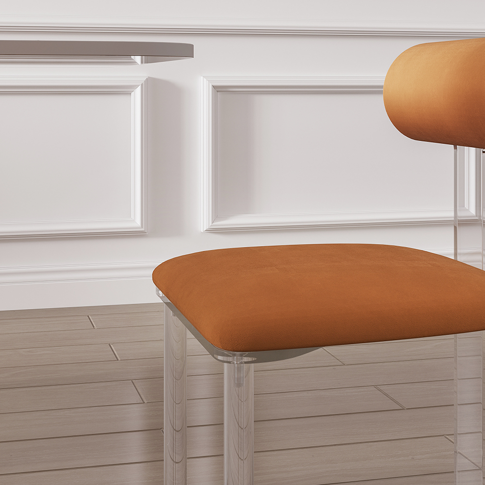 Modern Upholstered Orange Velvet Dining Chairs (Set of 2) Acrylic Side