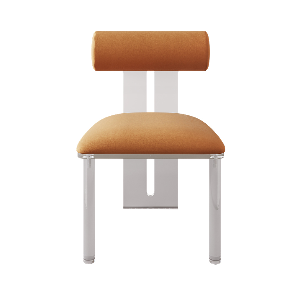 Modern Upholstered Orange Velvet Dining Chairs (Set of 2) Acrylic Side