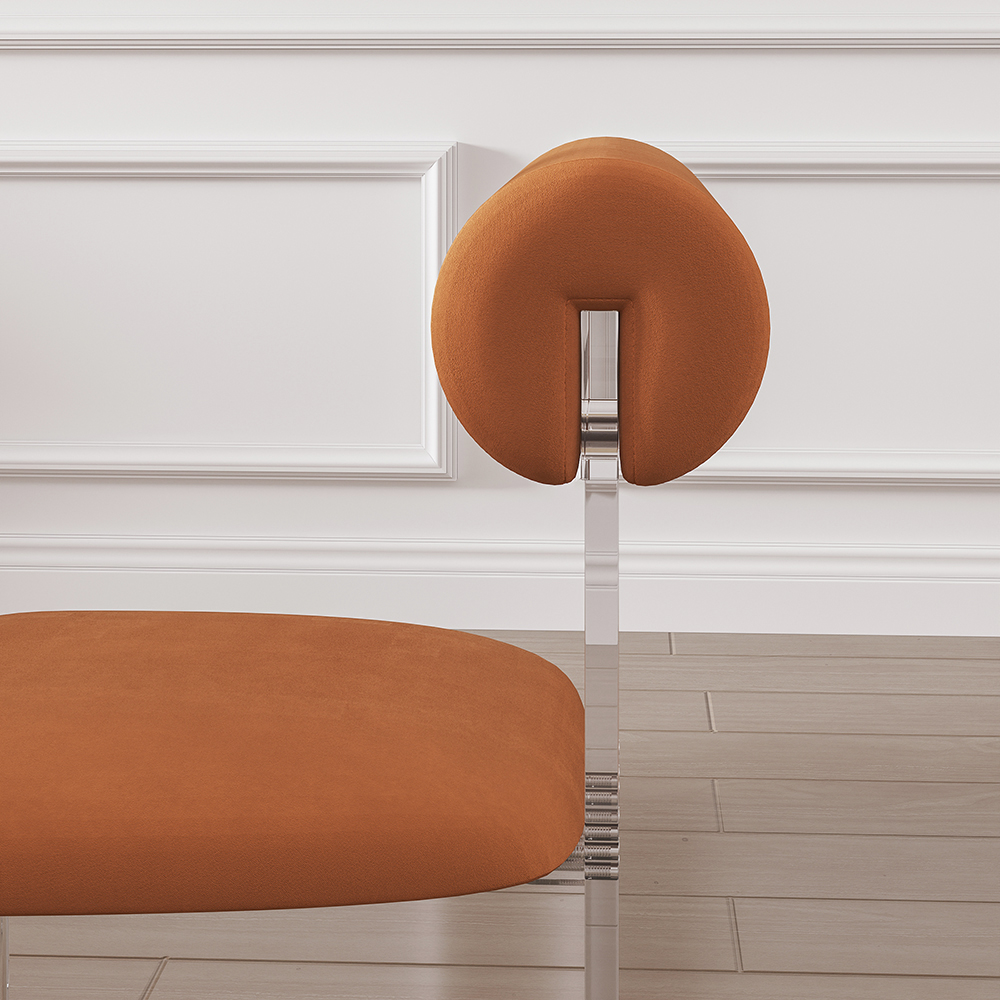 Modern Upholstered Orange Velvet Dining Chairs (Set of 2) Acrylic Side