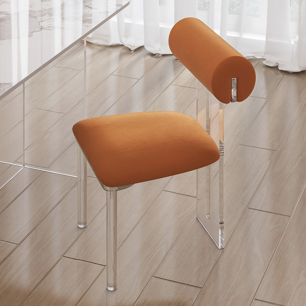 Modern Upholstered Orange Velvet Dining Chairs (Set of 2) Acrylic Side