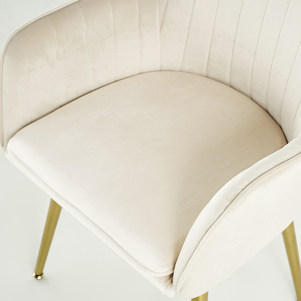 Modern Dining Chair Beige Velvet Upholstered Dining Chairs With Arms