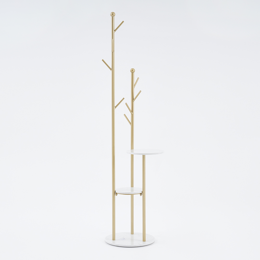 Freistehende Garderobe Gold – Mit Marmorsockel & 5 Haken, 170 Cm Hoch, Für Eingang, Wohnzimmer, Schlafzimmer