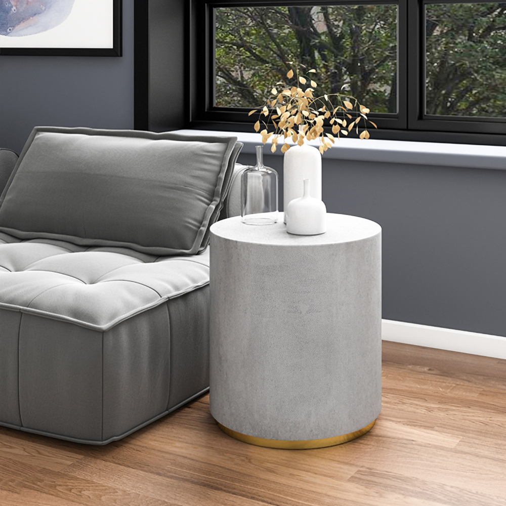 Ocement Light Grey Side Table Round Cement End Table for Living Room