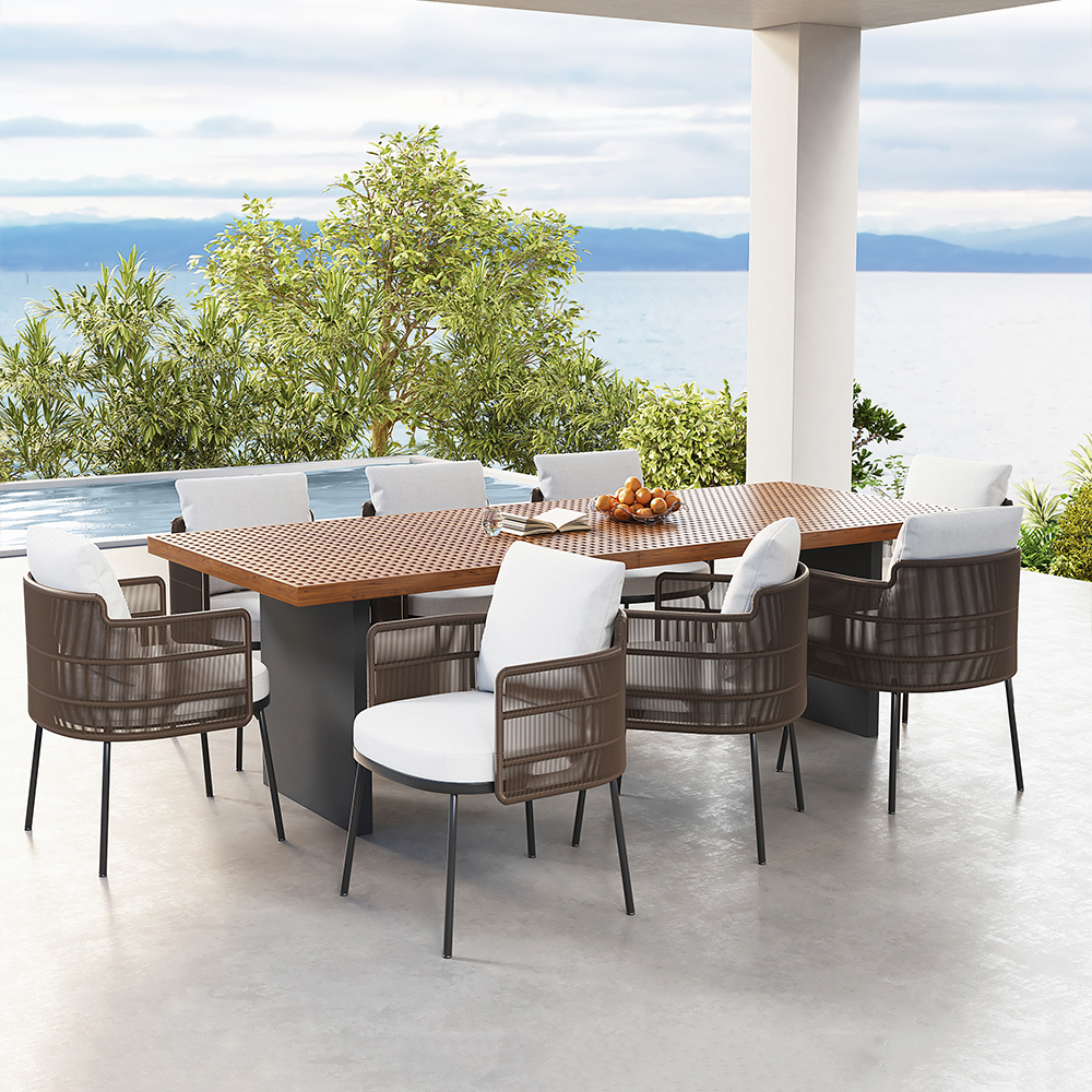 Juego de comedor de patio exterior de 9 piezas para 8 personas con mesa