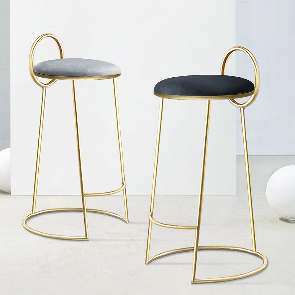 Modern Black Velvet Counter Height Bar Stool with Low Back and Gold