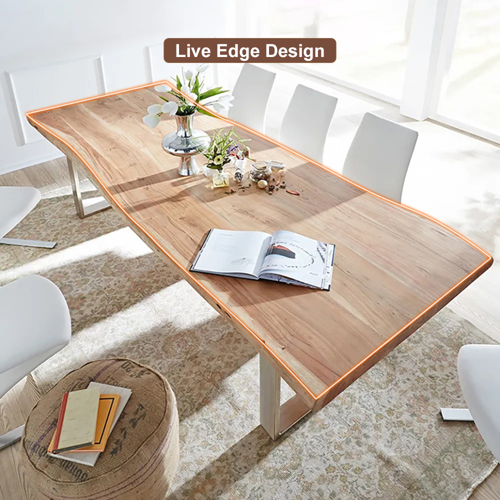 Liveal Rustic 60" Live Edge Dining Table for 6 Person Wooden Tabletop ...