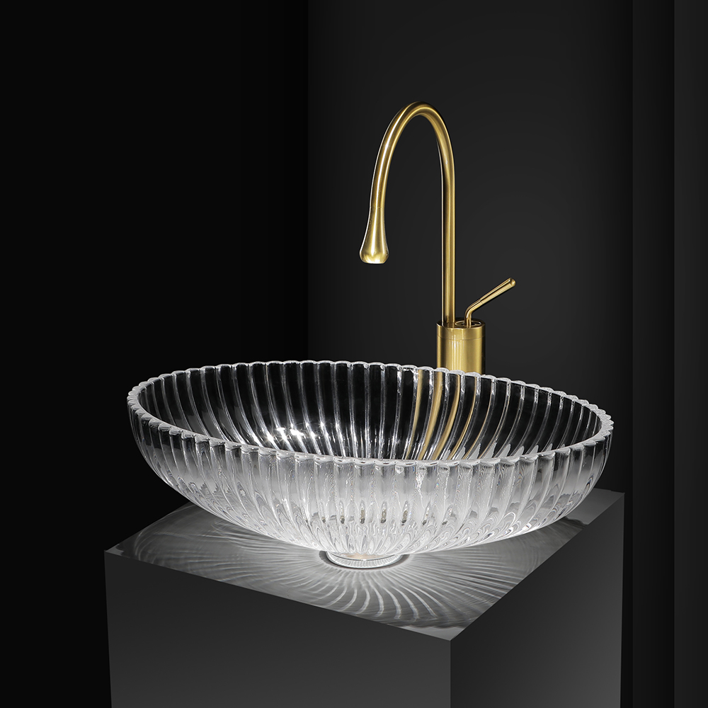 Modern Oval Clear Vessel Sink Transparent Crystal Glass Bathroom Wash ...