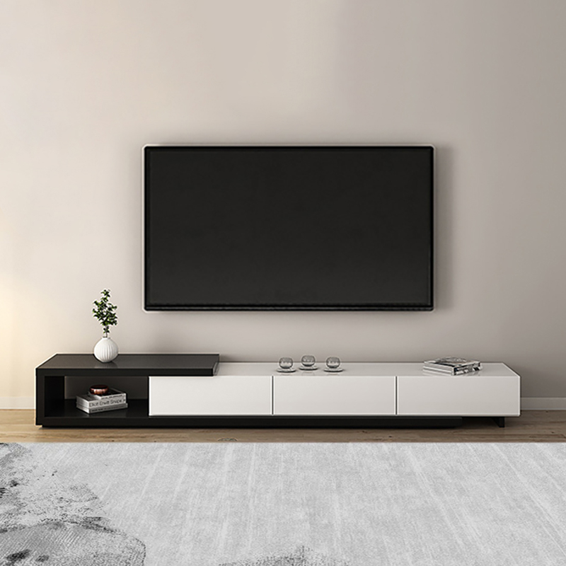 Quoint Modern TV Stand Retracted & Extendable 3-Drawer Media Console for TV Up to 80''
