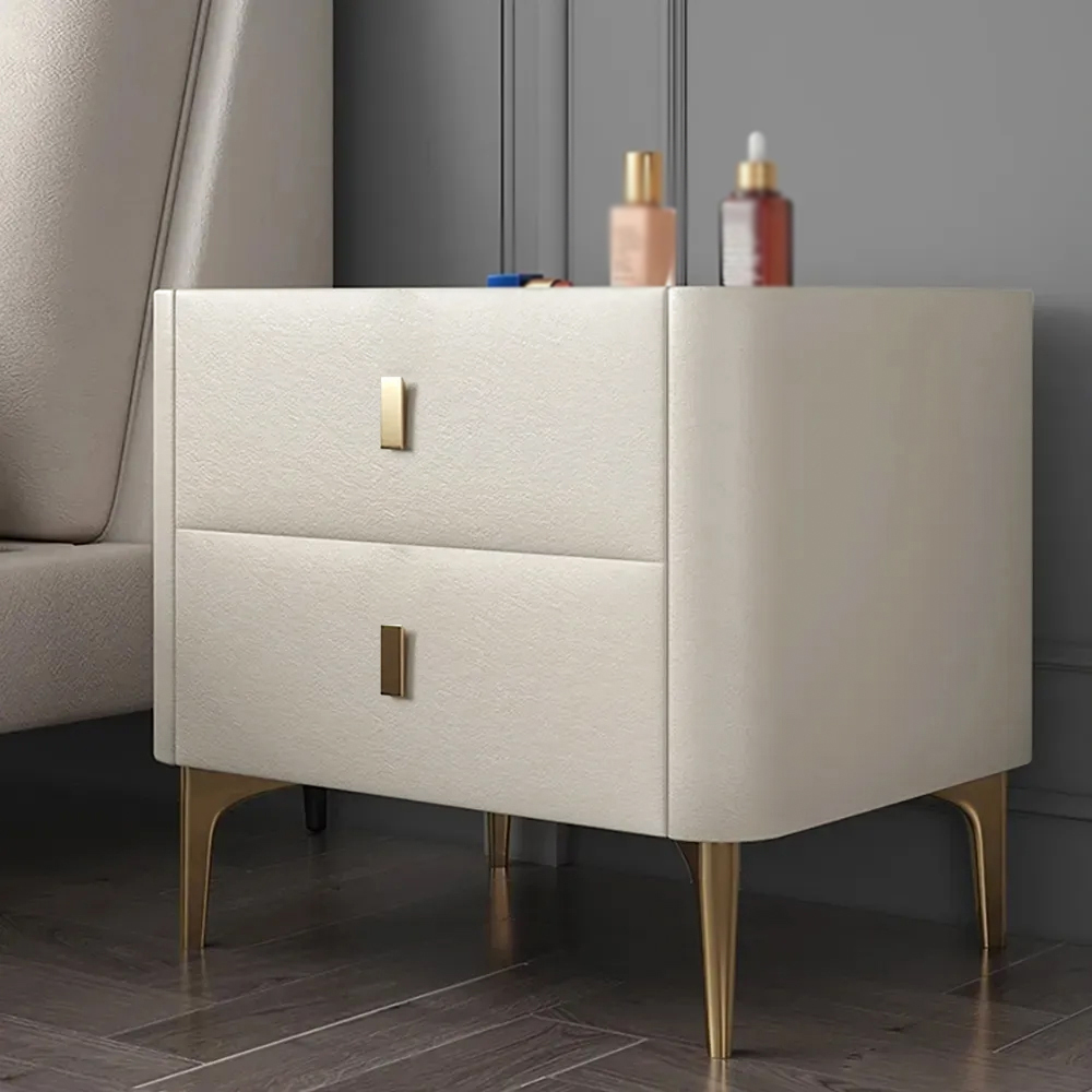 Modern Off White Nightstand 2-Drawer Bedside Cabinet with Sintered Stone Top
