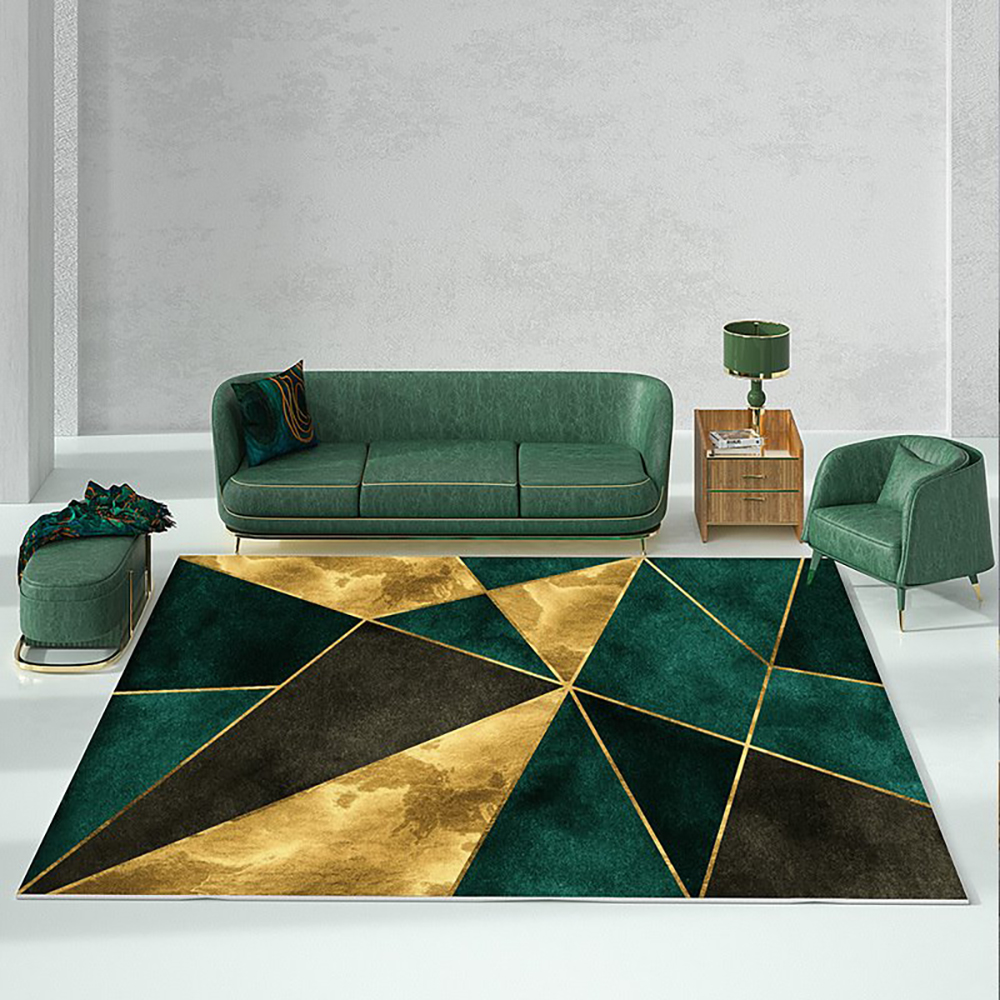 1600mm x 2300mm Green Black and Gold Modern Geometirc Rectangle Indoor Area Rug