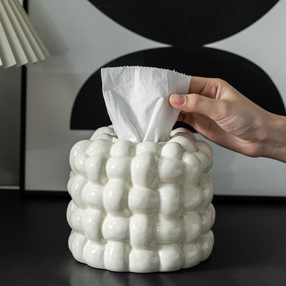 Bubble White Ceramic Tissue Box Cover Modern Round With Marshmallow   D1401797a7133112d664463b464baaad 