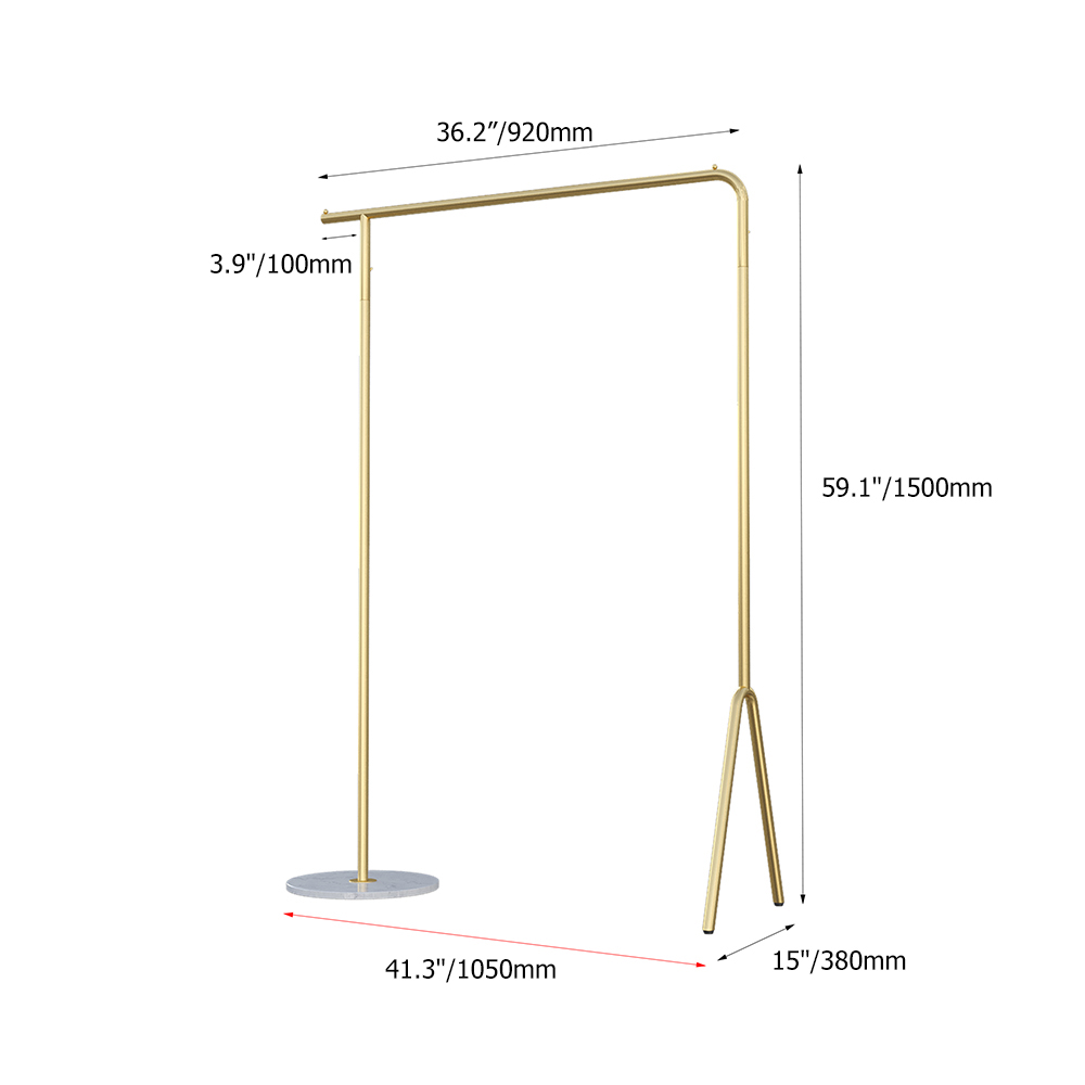 Gold Clothing Stand Modern Garment Stand with Marble Base Single Rod