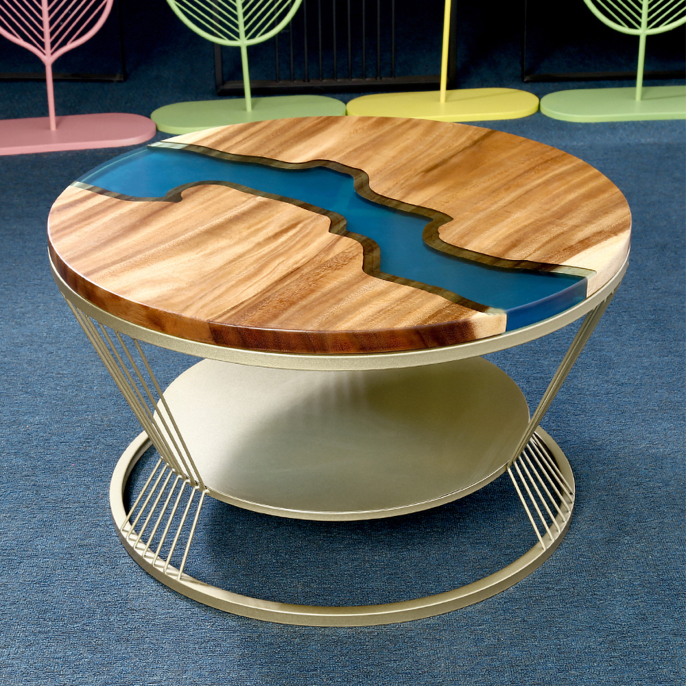 

2-Tiered Round Coffee Table with Shelf Stylish Metal Accent Table