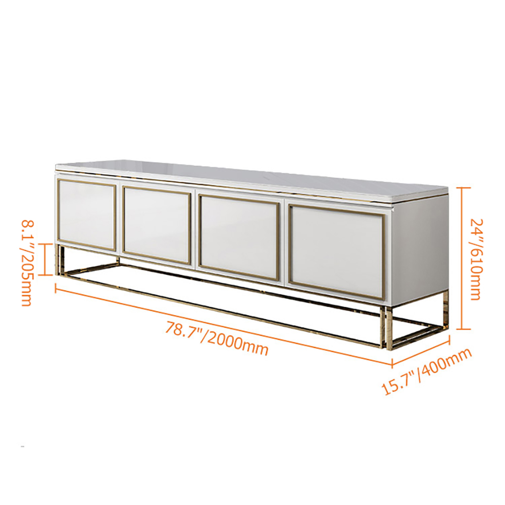 Medally White TV Stand Modern Console with Drawer Gold Media Console for TVs Up To 85"
