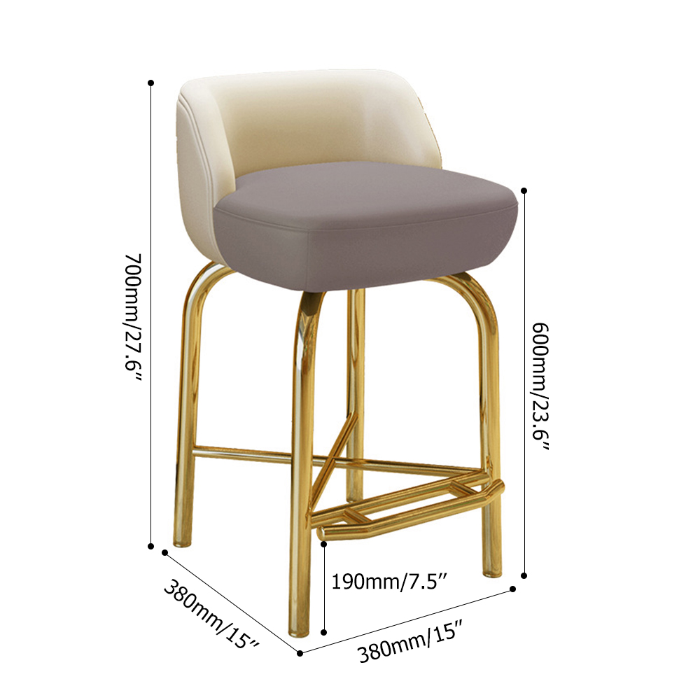 27.6" Height Bar Stool PU Leather Upholstery in Gold Finsh Set of 2