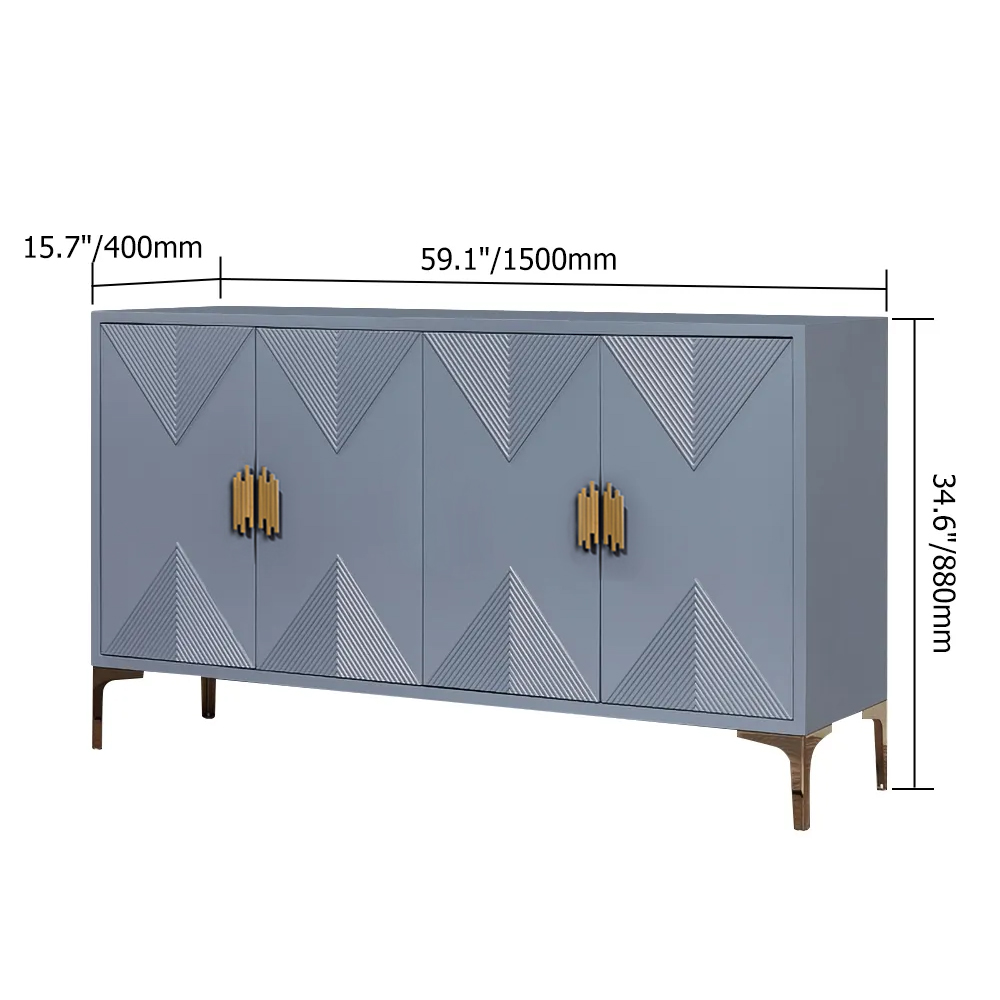 Modern Blue Sideboard Buffet 59" Buffet Cabinet with 4 Doors Adjustable Shelves