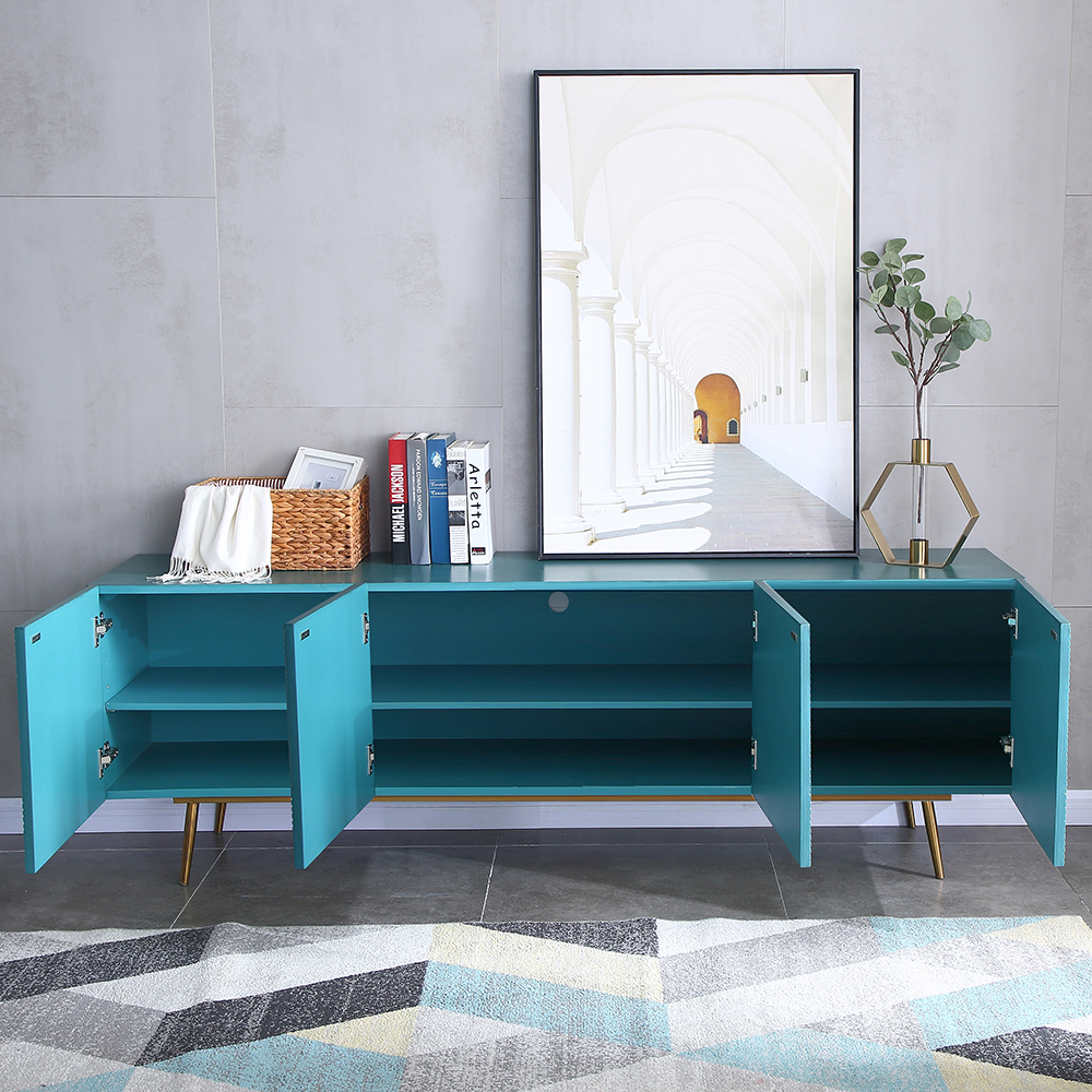 Contemporary Wood TV Stand with Storage in Blue Media Console for TVs ...