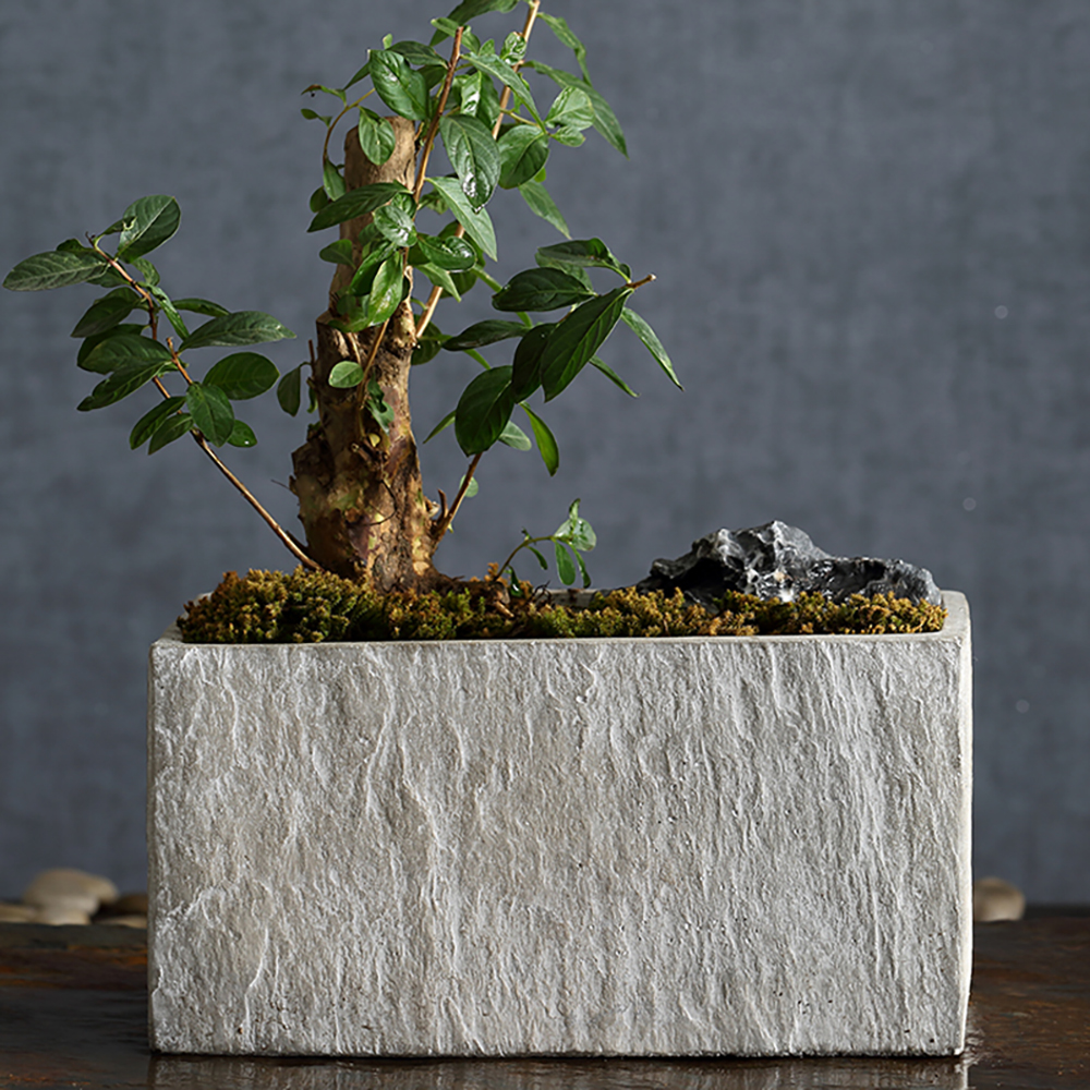 Rectangular Stone Pattern Planter Cement Flower Pot
