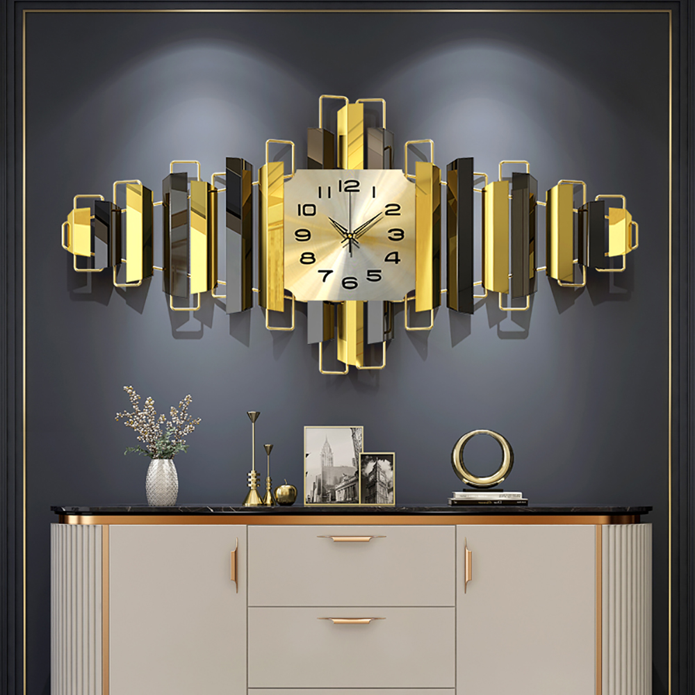 3D Modern Oversized Wall Clock Creative Geometric Home Wall Decor Black & Gold