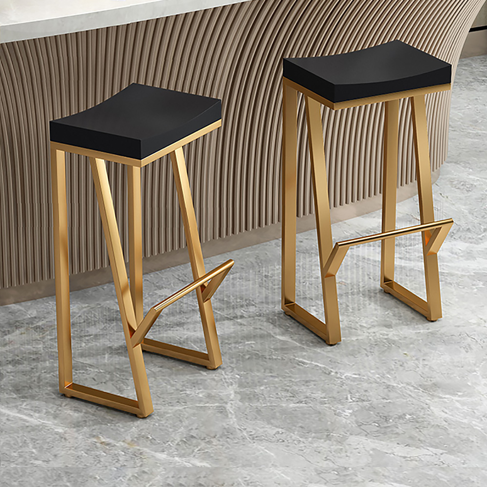 

25.6" Modern Black Solid Wood Bar Stool Backless with Golden Footrest