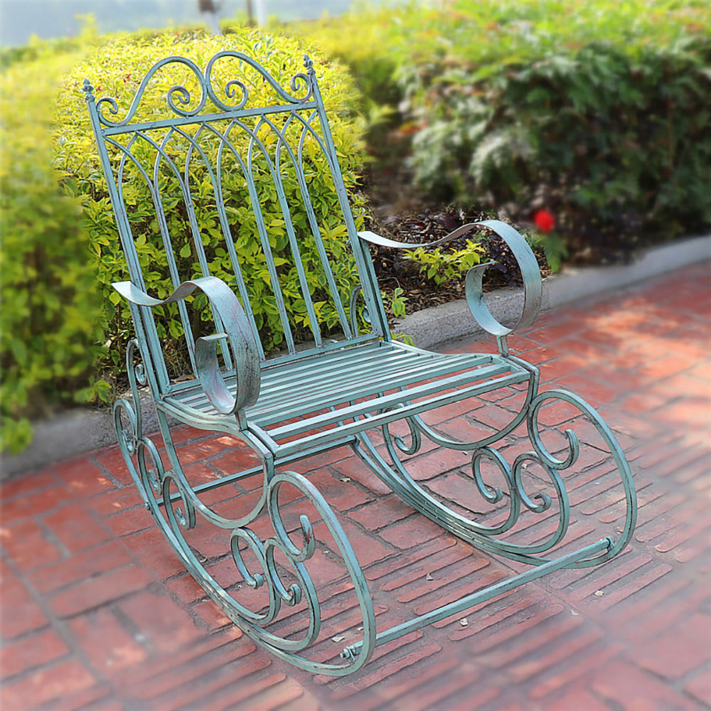 

Distressed Blue Iron Outdoor Rocking Chair