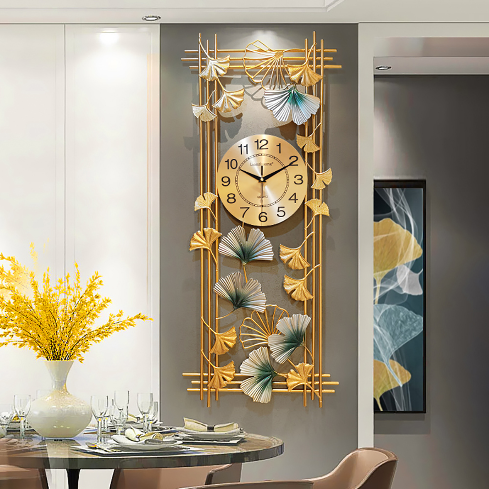 

Ginkgo Leaves Design Large Wall Clock with Hollow-out Metal Frame