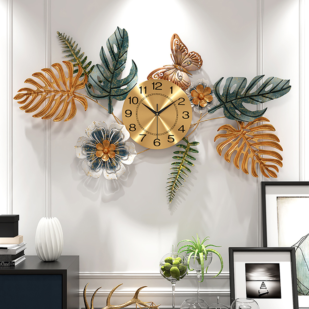 

Multi-Color Farmhouse Large Wall Clock With Flower Leaves Home Decor