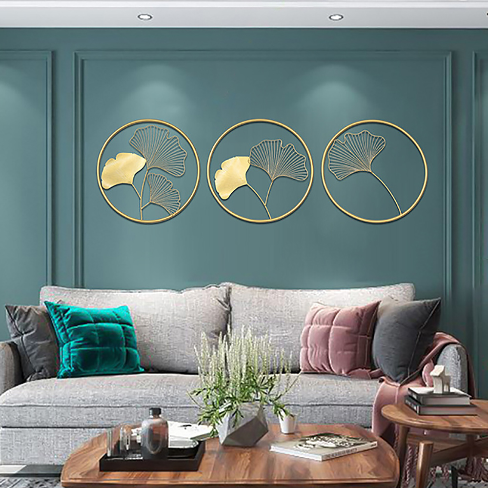 3Pcs Stylish & Artistic Metal Wall Decor with Classic Golden Ginkgo Leaves